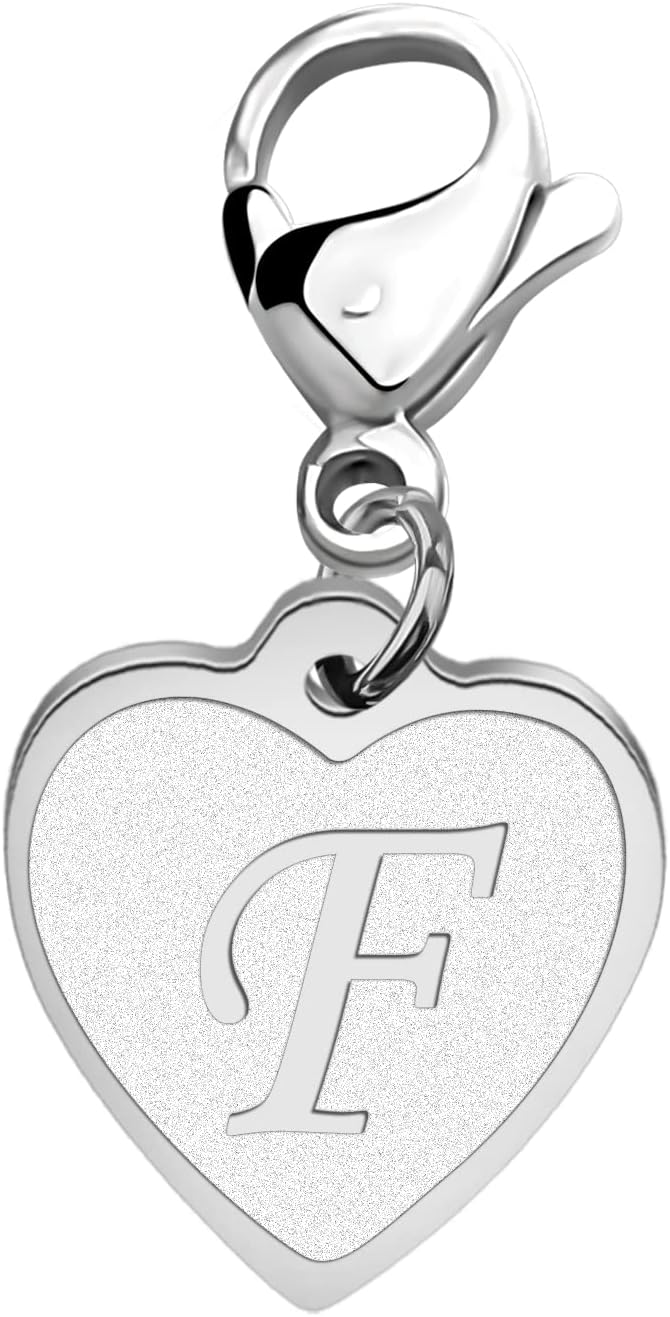 FAADBUK Initial Letter A-Z Alphabet Heart Charms for Jewelry Bracelet Keychain Necklace Initial Stainless steel Clasp Clip on Charm - Image 1